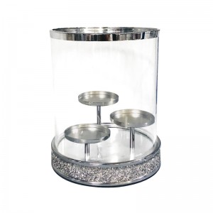 Glitter Cylindrical 3 Sets Glass Candlesticks with Metal