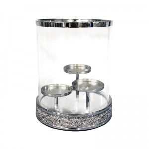 Glitter Cylindrical 3 Sets Glass Candlesticks with Metal