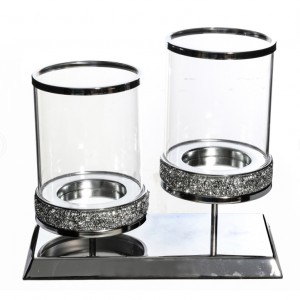 Glitter 2 Pillar Glass Candlesticks with Metal