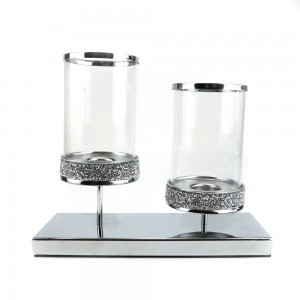 Glitter 2 Pillar Glass Candlesticks with Metal