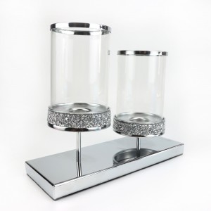 Glitter 2 Pillar Glass Candlesticks with Metal