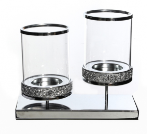 Glitter 2 Pillar Glass Candlesticks with Metal