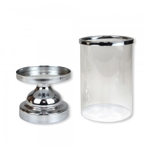 Clear Silvery Metal Glass Candle Holders