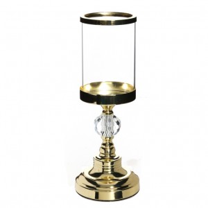 Glass 1 Crystal Ball Cylinder Candlesticks with Metal